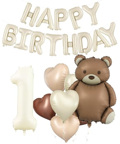 Koboko Bär Geburtstagsdeko 1 Jahr Junge, Luftballon 1. Geburtstag Junge Mädchen mit Happy Birthday Girlande, Happy Birthday Deko Ballon 1 Geburtstag Junge, Bär Ballons Baby Geburtstage 1 Jahr Deko
