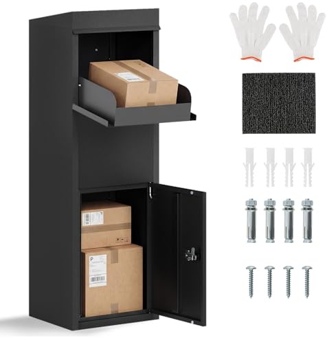 Goplus Package Delivery Boexes for Outside, 14 x 12 x 43.5 Galvanized Steel Parcel Drop Boxes with Lock, Anti-Theft Design, Package Mailbox for Home, Office, Yard, Curbside (14 x 12 x 43.5)