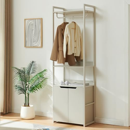 [en.casa] Garderobenständer Jässaatka mit 1 Stange 1 Schrank Garderobe Flur mit Schuhregal Jackenständer freistehend Metall Standgarderobe Kleiderständer 200 x 61 x 40 cm Grau