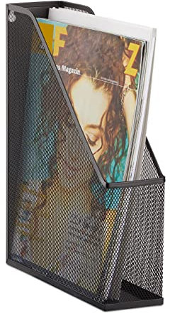 Relaxdays Stehsammler A4 Metallgeflecht, Stehordner, bis C4, Archivbox, Ösen für Wandmontage, Dokumentenablage, schwarz, 31.5 x 7.2 x 25 cm