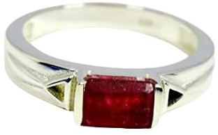 Gemsyogi Damen Herren Unisex - 0,925 Sterling-Silber 925 Smaragdschliff Red Rubin