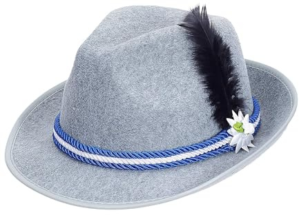 W WIDMANN MILANO Party Fashion - Bayerischer Hut mit Edelweiß | Mit Feder für Bierfest, Volksfest, Karneval und Mottoparty