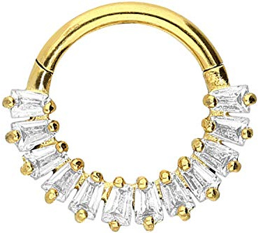 PIERCINGLINE Chirurgenstahl Segmentring Clicker | 12 Kristalle | Piercing für Septum Tragus Helix | Farbauswahl