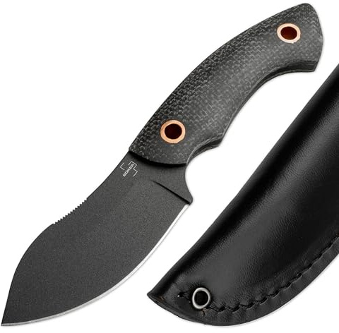 BÖKER PLUS® Nessmi Pro Black - feststehendes Bushcraft-Messer mit schwarzer D2 Klinge für Outdoor & Jagd - Full Tang Survival- Messer mit Micarta Griff & Leder-Scheide