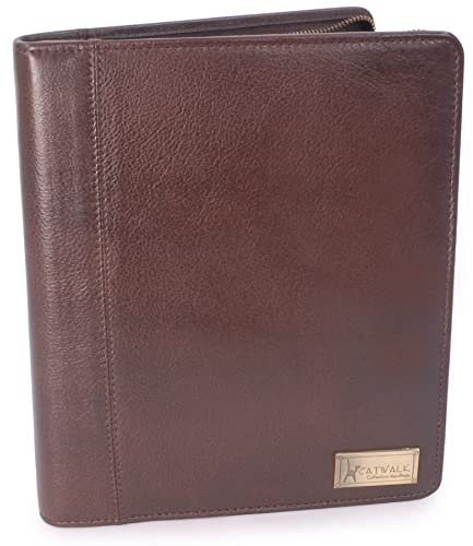Catwalk Collection Handbags - Damen A5 Leder Notizbuchtasche - Schreibmappe mit Reißverschluss - Passend für Tablet und Notizbuch - Angela - Braun