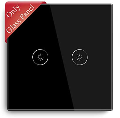 BSEED Interruptor de luz táctil panel de vidrio de cristal panel de vidrio para Interruptor regulador de luz 2 Gang Negro 86 mm
