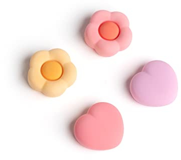 GeekShare Silicone Joystick Thumb Grip Caps, Joystick Cover Compatible with Switch/OLED/Switch Lite,4PCS - Heart & Flower (Pink&Yellow)