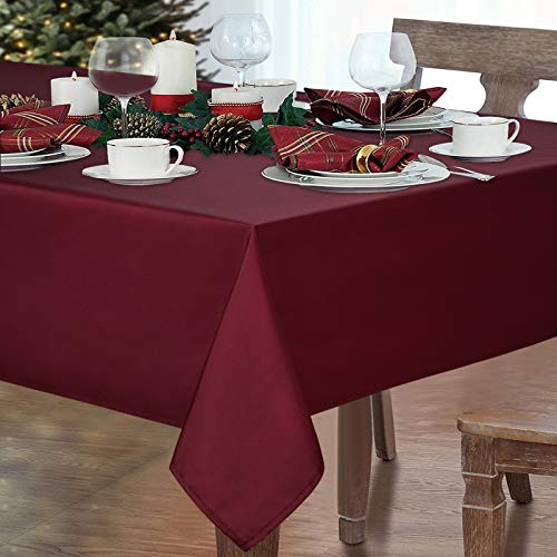Yrendenge Rot Tischdecke Wasserabweisend Tischwäsche Rechteckige Tischtuch Abwaschbar Maschinenwaschbar Tischwäsche für Geburtstag Party, Hochzeit, Tischdeko Weihnachten (Dunkelrot, 150 x 210 cm)