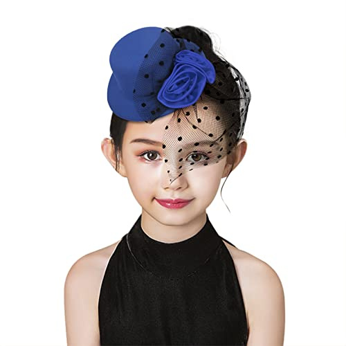 TINAYAUE Mädchen Kamelie Mesh-Zylinder Retro-Hut Faszinator Cap kreativer Haargummi Kinder Kopfschmuck Mini Haarspange Kopfbedeckung mit Schleier Haar Clip für Teeparty, Kirche, Karneval, Cosplay