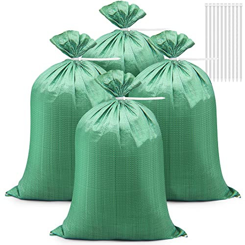 30 Stück Gewebesack Hochwasser Sandsack Schwerlast Transportsack für Bauschutt Gartenabfallsack Laubsack und 30 Stück Kabelbinder für Gartenabfälle Hochwasserschutz und Aufbewahrung (Grün)