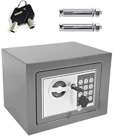 Tresor Klein, Klein Elektronik Safe Tresor mit zahlenschloss und 2 Notschlüssel Wasserdichte Elektronischer Tresor mit Zahlenschloss, Tresor feuerfest, Digitaler Safe Elektronischer 4.6L - Grau