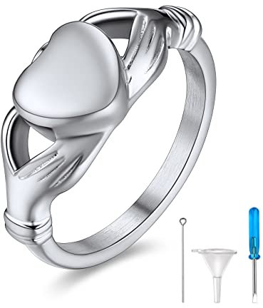 GoldChic Urnen Ring für Asche Edelstahl Memorial Ring für Damen Herren Claddagh Herz Asche Ring für immer in Meinem Herzen Memorial Andenken Ring Ringgröße 62.1（19.8）