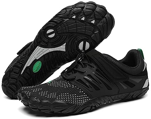 SAGUARO Barefoot Shoes Uomo Donna Scarpe Barefoot Minimaliste Scarpe a Piedi Nudi Antiscivolo Scarpe Trail Running Leggere Scarpe Dita Nero Ricco,Gr.44