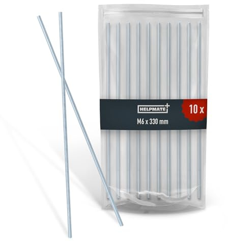 HELPMATE – Tige filetée M6x330 mm en acier zingué – 10 pièces – tige filetée à pas métrique et filetage complet argenté – résistance casse 4.8 – DIN 976
