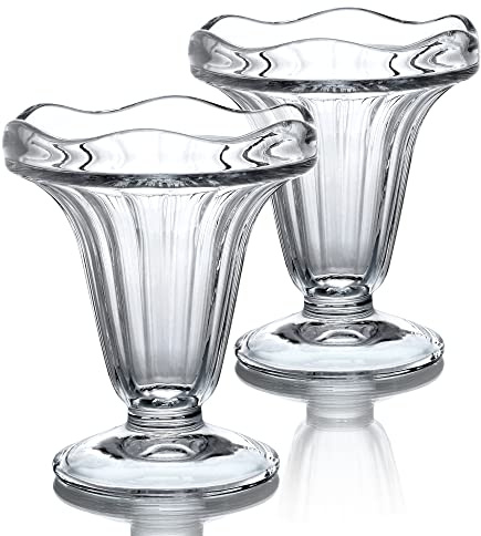 kanpura 2-Piece 5 oz Crystal Art Deco Ice Cream Bowl Set, Thicker Bottom, Freezer Safe, Dishwasher Safe, Elegant Tulip Design for Desserts, Salads, Fruits, Cocktails