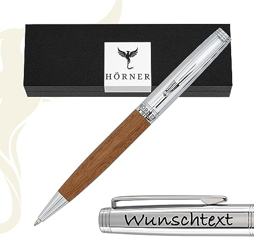 Hörner Legno Kugelschreiber mit Gravur I Mahagoniholz I Premium Design I Edle Geschenk-Box I Schreibfarbe Blau I Strichstärke M 1 mm I Drehkugelschreiber I Hochwertiger Holzkugelschreiber