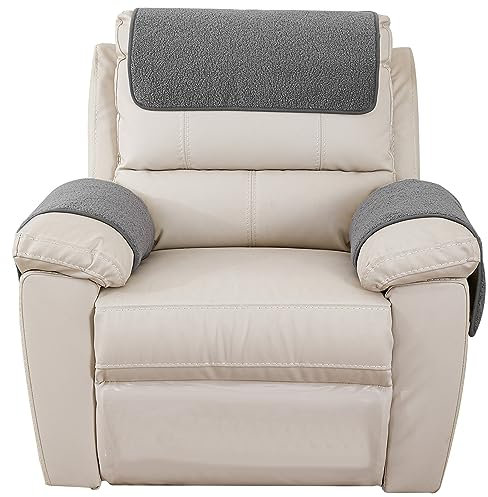 NNSMUN Armlehnenschoner,Gesteppte Kopfstütze Abdeckung Armlehnenschoner mit Seitentasche rutschfest Armlehnenschoner für Stuhl Sofa Liege Sessel Weiche Mit Taschen (Light Gray,5pcs (with Pocket))