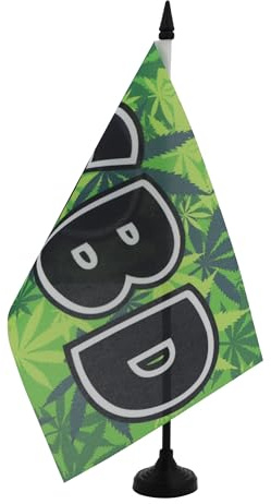 AZ FLAG Drapeau de Table CBD 21x14 cm Rasta Polyester 100D Socle Plastique | Usage intérieur Drapeau de bureau finition cousue et bords renforcés avec mât en plastique et socle en plastique
