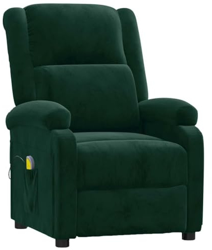 vidaXL Massagesessel, Relaxsessel mit Liegefunktion Vibrationsfunktion, Verstellbarer Sessel Fernsehsessel, Polstersessel Liegesessel, Dunkelgrün Samt