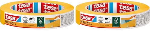 tesa Malerband Perfect+ - Malerkrepp aus dünnem Washi-Papier zum präzisen Abkleben bei Malerarbeiten - für den Innenbereich - 50 m x 19mm (Packung mit 2)