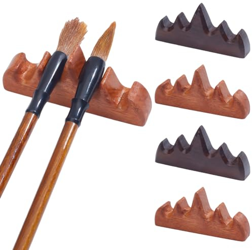 WEBEEDY Pinselhalter in 2 Farben, Kalligraphie-Pinselablage, Retro-Stil, Holzpinsel, Stifthalter für Zuhause, Büro, Desktop-Dekoration, chinesische japanische Kalligraphie, Malerei, Schreibübung, 4