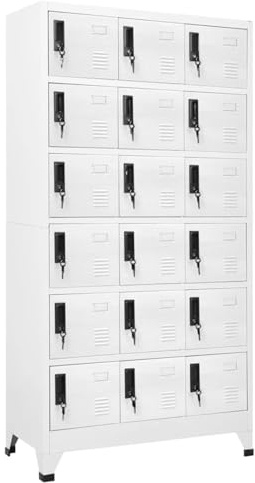 IKAYAA Spind Schrank Metallschrank Werkstattschrank Metall Schließfachschrank Mit 18 Schließfächern Spind Kleiderschrank Lagerschrank Metall Weiß Stahl Umkleideschrank