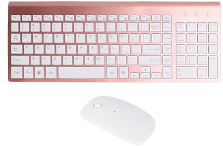 Combinazione Tastiera e Mouse Wireless, 102 Tasti Ultra Sottili e Silenziosi, Design Ergonomico con Adattatore USB, per Computer Desktop, Dispositivi Mobili, Tablet PC (Oro rosa)