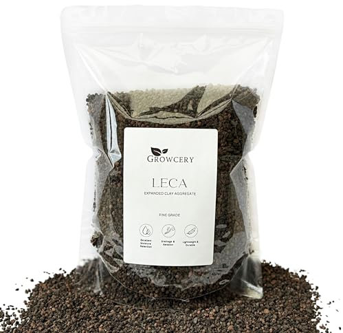 Growcery Leca Expanded Clay Pebbles - Fine Grade Clay balls for plants, Horticultural grit, Gravel for garden, pebbles for garden, terrarium stones, drainage for plant pots (1L)