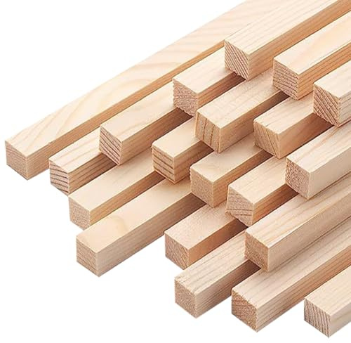 FSSTUD 20 Stück quadratische Holzdübelstäbe, unlackierte Holzstäbe, kleine Holzstreifen, quadratische Holzdübelstäbe, Basteln, Baustreifen, dekorative Holzstäbe, 330 x 10 x 10 mm