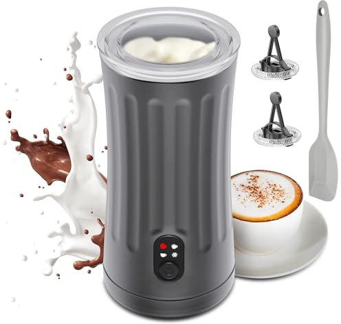Ovetedot Montalatte Elettrico, Automatico 4 in 1 Cappuccinatore Elettrico con 240 Ml, Schiuma di Latte Calda e Fredda, Montalatte per Caffè, latte, Cappuccino, Macchiato, Grigio