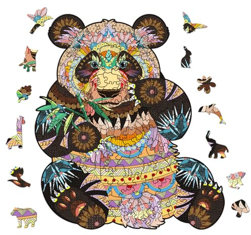 Holzsammlung Panda Holzpuzzle Einzigartige Tierform Puzzleteile, Magisches Holzpuzzles für Erwachsene und Kinder, Wooden Puzzle Spielzeug mit Geschenkbox für Dekoration (37.1x42cm, 300 Teile)