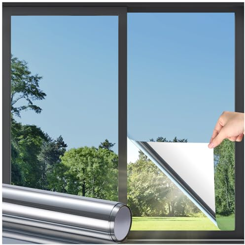 DOWELL Window Privacy Film, One Way Window Tint for Home, Static Cling Anti UV Sun Blocking Reflective Mirror Film, Heat Control See Out Not in Glass Tinting, Silver, 35.4 x 78.7