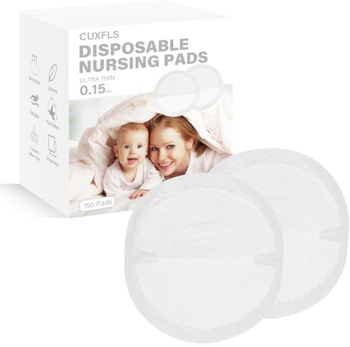 Disposable Nursing Pads Soft and Super Absorbent, Breastfeeding Pads for Leaking Milk Nipple Pads Thin & Dry Breast Pads with Leak-Proof Design-150Count 3D Design for Optimal Fit(White)