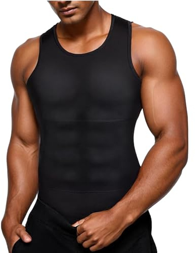 DownLTL Camiseta Reductora para Hombre con Efecto Vientre Plano Camiseta Interior de compresión sin Mangas de algodón Body Shaper un Vientre más Plano (FR/ES, Letras, M, Regular, Regular, Negro)