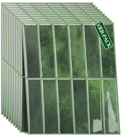 3D Fliesenaufkleber, Dickere Küchenfliesen Selbstklebende 10 Stück, Wandfliesen Selbstklebend, Klebefliesen Küche Abziehbare,für Bad,Küche,Wand Dekoration Wasserdicht (Grün, 22.9x29cm)