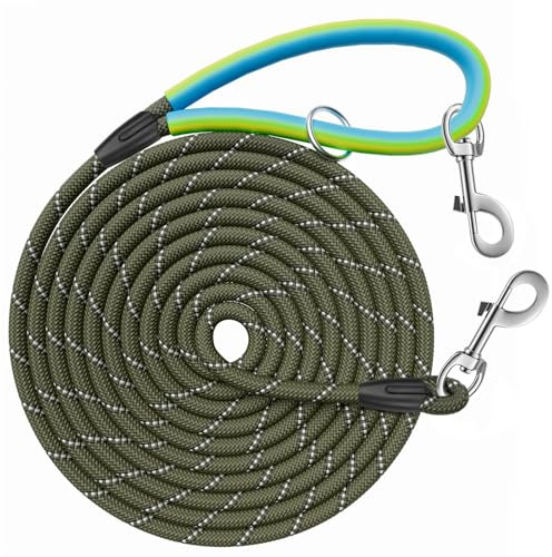 Aystkniet Longe pour Chien avec Crochets Pivotants aux Deux Extrémités (Vert Militaire, 10M * 8MM)