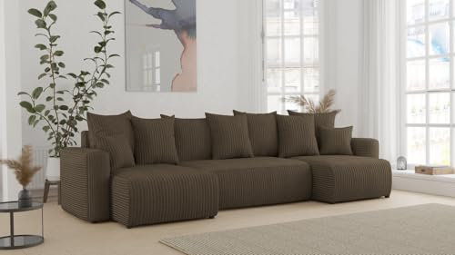 ecksofa mit schlaffunktion und bettkasten Denver u-Form Sofa Couch mit bettkasten, 3-Sitzer eckcouch, schlafsofa für Wohnzimmer, Sofa Couch mit schlaffunktion (Braun)
