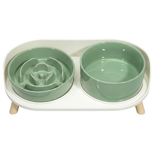 Cuencos elevados de alimentación lenta para perros, juego de cuencos de cerámica para alimentos y agua con soporte, platos elevados para mascotas para perros pequeños y medianos
