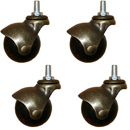 LDTTYRC Wheel Castors Ball Swivel Caster Wheels 48mm Furniture Replacement Wheels,Threaded Stem High 15mm,Heavy Duty 360 Degree Rotating Antique Castor,Load Capacity 120kg,Pack of 4