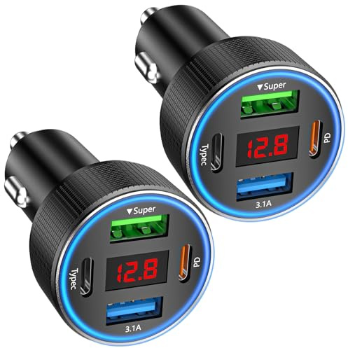 Zigarettenanzünder USB C, USB Zigarettenanzünder Adapter 12v Autoladegerät Adapter Auto kfz Ladegerät Schnellladegerät für iPhone Samsung Telefon Tablets (Schwarz 2Pcs)