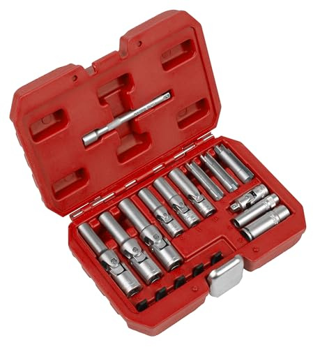 Sealey 18pc 1/4 Sq & 3/8 Sq Drive Glow Plug Socket Set, Pressure Sensor Glow-Plug - SX4031