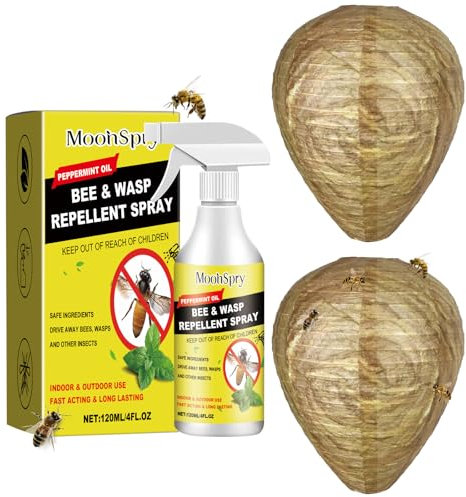 Set Anti-Vespe con 2 Nidi Finti + Spray Repellente Insetti per Esterni | Protezione Giardino e Campeggio | Formula alla Menta | Sicuro per Bambini e Animali Domestici