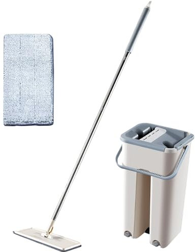 Flacher Wischmopp - Squeeze Mop | Flachwischer und Eimer Sets | Multifunktional und Eimer mit Auswringer Set | Wandwischer Reiniger mit ergonomischem Griff | Für Bodenreinigung, Boden