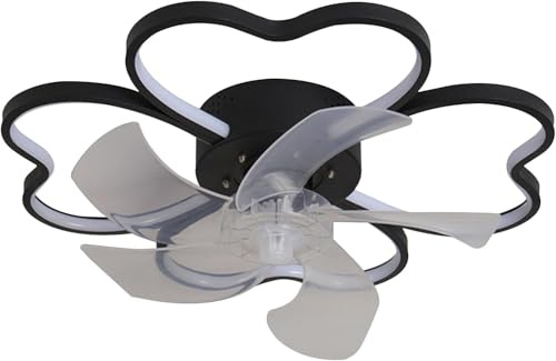 Altsuceser Modern Ceiling Fan with Light, 20 Low Profile Flush Mount Ceiling Fan with Remote Control, 5 Invisible Blades, 3 Light Color Change and 6 Speeds for Bedroom Living Room (Black)