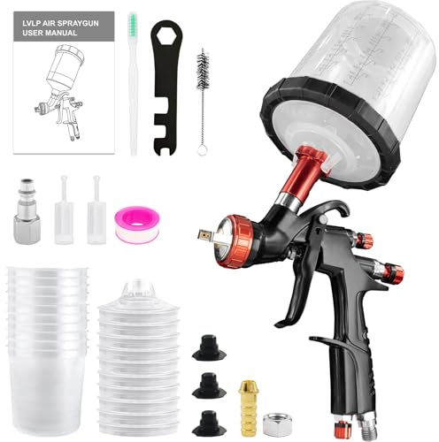 Kit Premium Pistolet Pulvérisateur à Air LVLP A610, Pulvérisateur de Peinture 1,3mm avec Gobelet de Mélange 650ml et 10 Gobelets Jetables, Pistolet Pulvérisateur pour Peinture de Voitures, Meubles