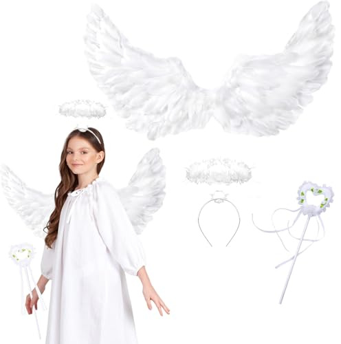 AYSOW Disfraz De áNgel Para Mujer,Con Halo Y Varita De Hada,60x35cm | Alas De Angel ,Para Mujer, NiñOs, Hombres, Adultos,Para Carnavales,Carnavales Y Fiestas TemáTicas,Halloween
