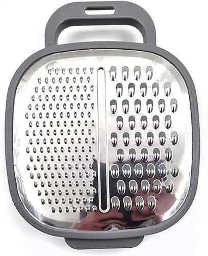 2-in-1 Käsereibe mit Behälter – feine & mittlere Edelstahlklinge – Handgereibe mit Griff und Aufbewahrungsbox – leicht zu greifende, saubere Küchenhelfer – 17 x 5 x 17 cm (Stein)