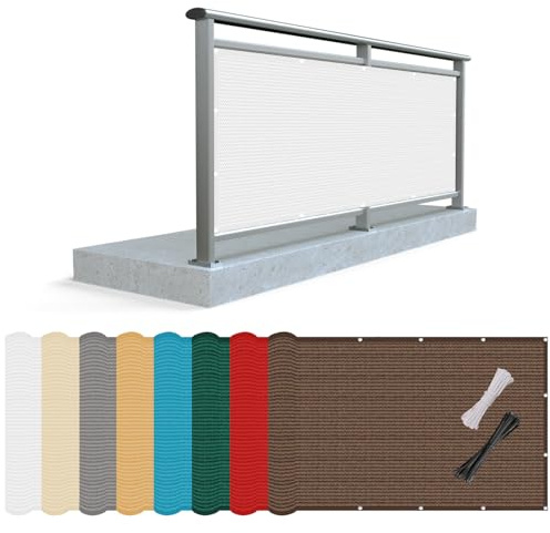 Balkonverkleidung Balkonabdeckung 75 x 600 cm 220 G/M², Windschutz, Sonnenschutz, Reißfest, HDPE Balkonverkleidung mit Kabelbinder Und Kordel für Terrasse, Hinterhof Veranda, Weiß