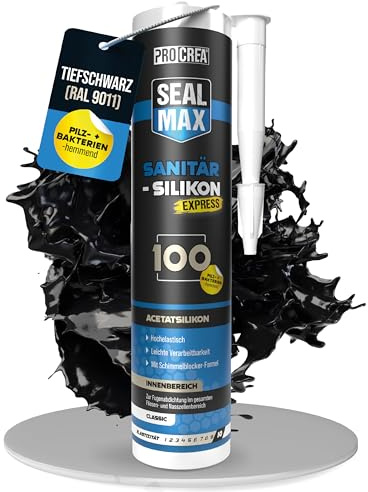 PROCREA® 1x Premium Sanitärsilikon 100 (tiefschwarz) [Schimmelresistent] Hochwertiges Sanitärsilikon zum abdichten für Fugen in Bad, Dusche & Küche uvm. - Silicon schwarz - Profi-Qualität