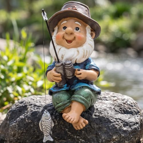 Frdhee Garden Fishing Gnome Ornaments Statue, Naughty Figurine Dwarf Sculpture Resin Ornament Outdoor Goblin Art Decoration for Lawn Yard Balcony Porch Patio Home Indoor Outdoor Decorations